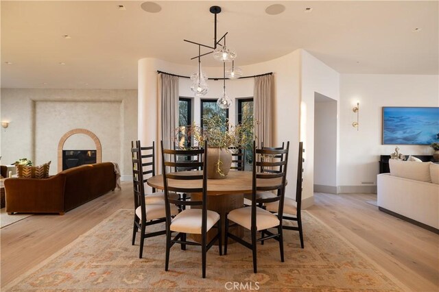 dining area with light hardwood / wood-style floors