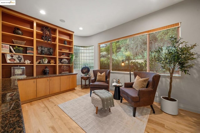 sitting room with light hardwood / wood-style flooring