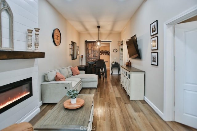 living room featuring a fireplace and light hardwood / wood-style flooring