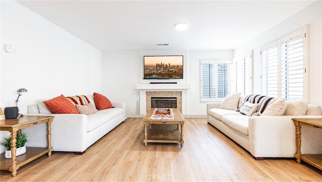 living room with light wood-type flooring