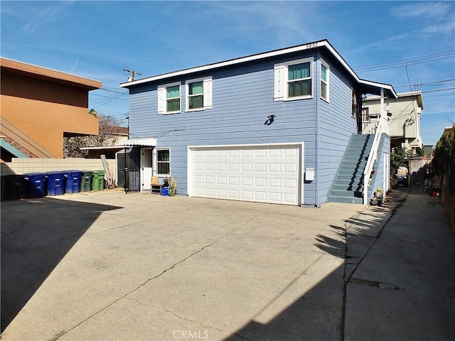 exterior space featuring a garage