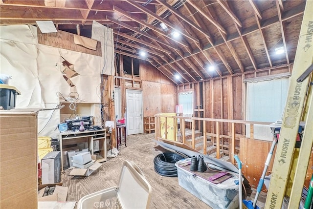 miscellaneous room featuring vaulted ceiling