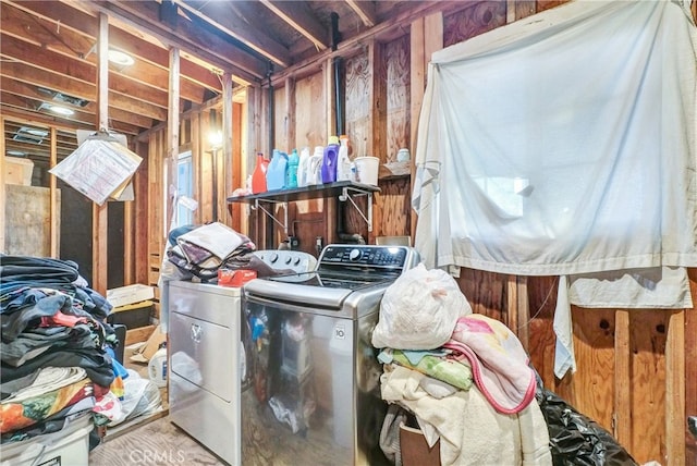 interior space with washer and clothes dryer