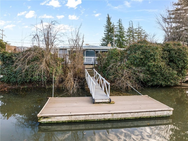 view of dock with a water view