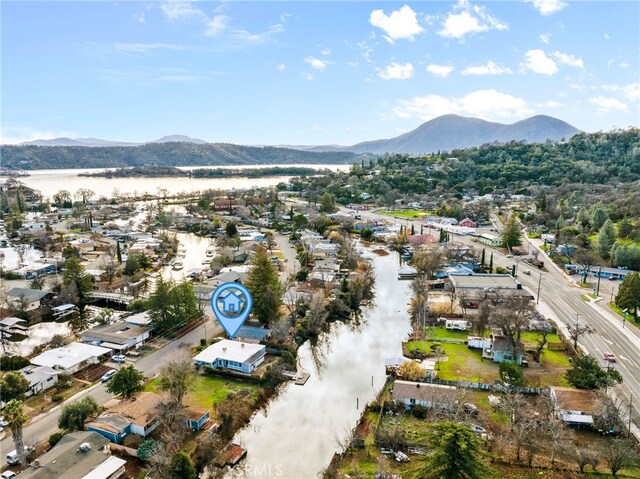 bird's eye view with a mountain view