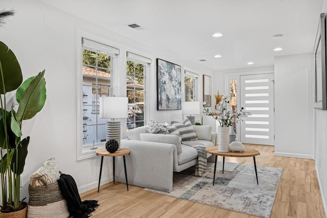 living room with light wood-type flooring