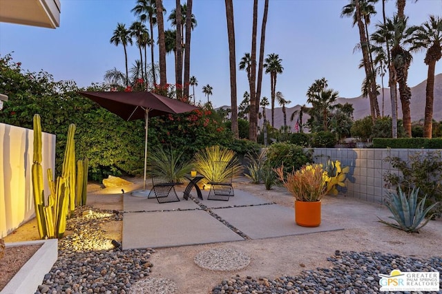 view of patio featuring a mountain view