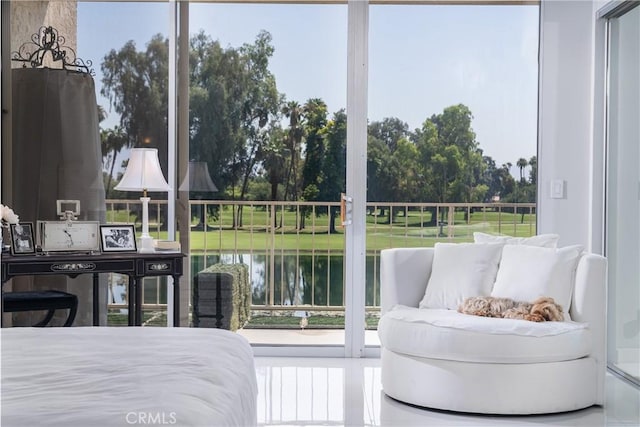 bedroom with a water view