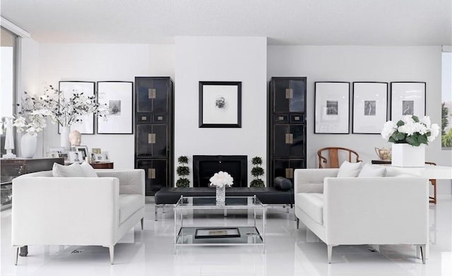 living room featuring light tile patterned floors