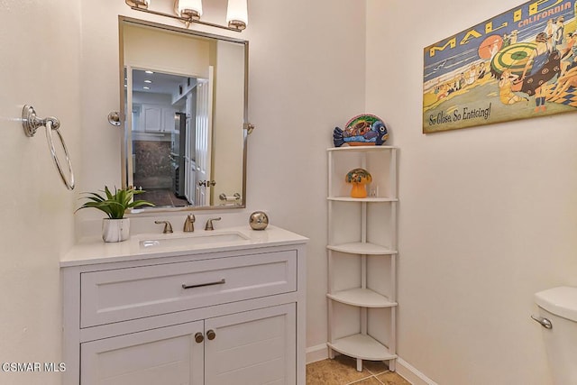 bathroom with tile patterned floors, toilet, and vanity