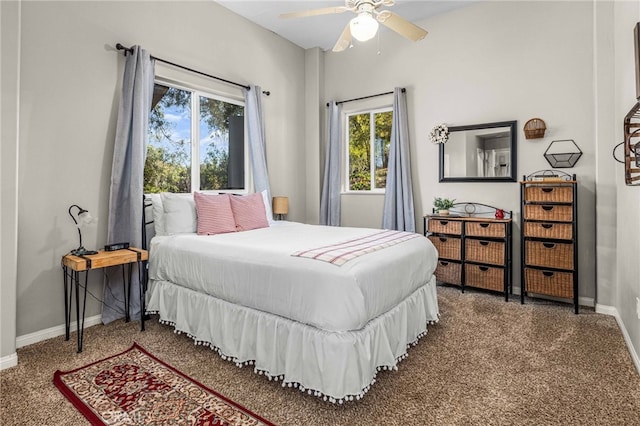 bedroom featuring ceiling fan and carpet floors