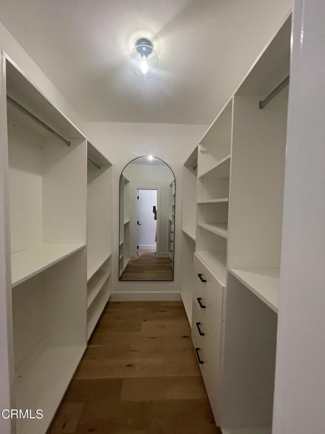 walk in closet featuring wood finished floors