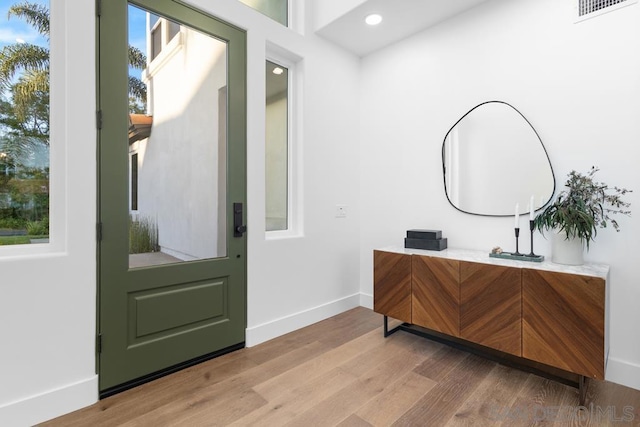 interior space with light hardwood / wood-style flooring