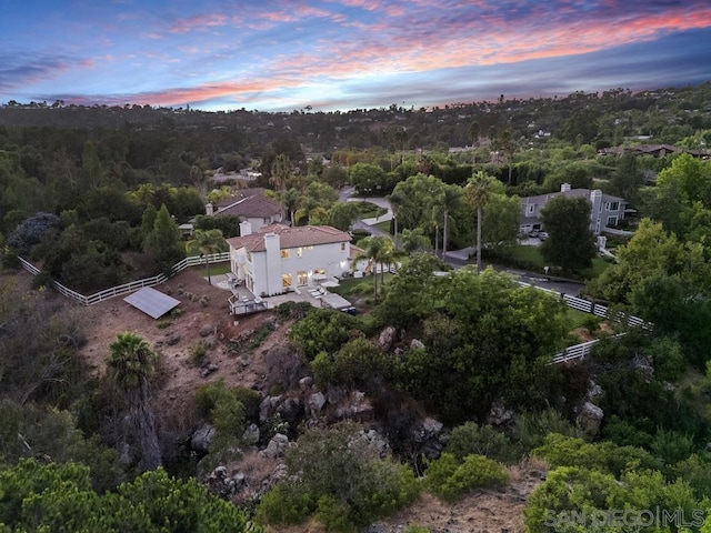 view of aerial view at dusk