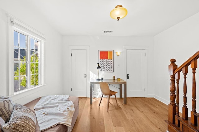 office area featuring light hardwood / wood-style floors