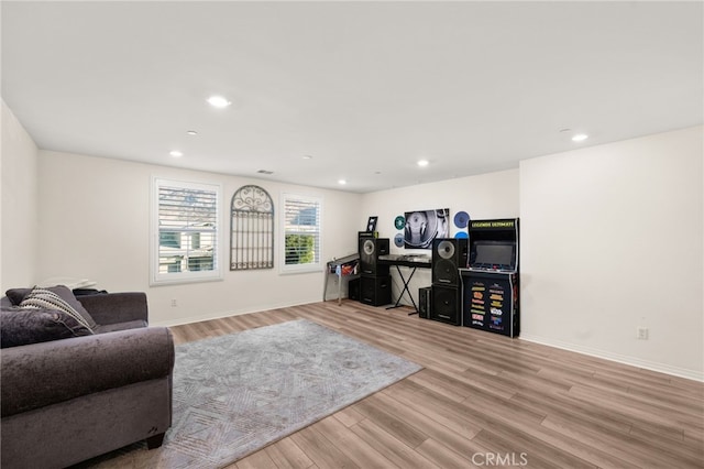 living room featuring light wood-type flooring