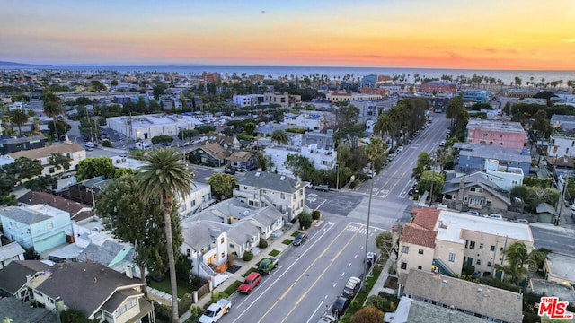 view of aerial view at dusk