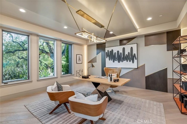 home office with light wood-type flooring