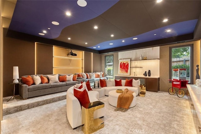 view of carpeted home theater