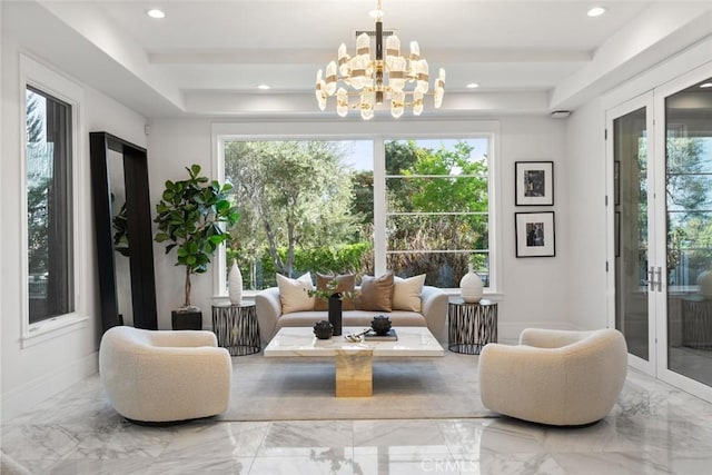 interior space featuring an inviting chandelier and french doors