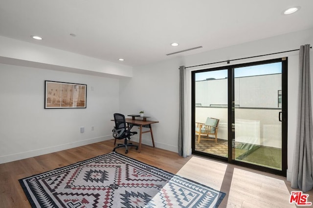 office area featuring light hardwood / wood-style flooring