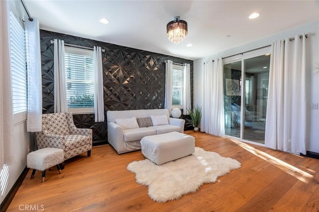 living room with hardwood / wood-style flooring