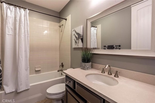 full bathroom featuring toilet, shower / bath combo, and vanity