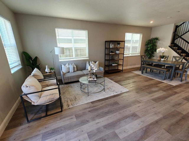 living room with hardwood / wood-style flooring