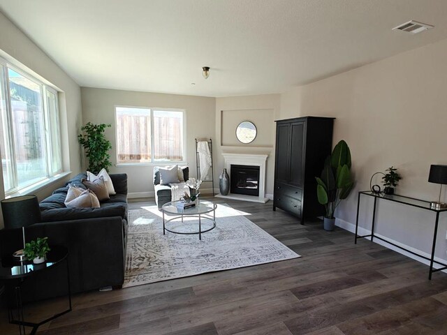 living room featuring dark hardwood / wood-style floors