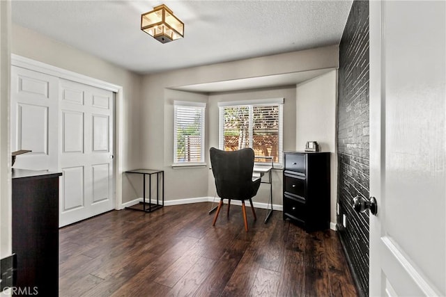 home office featuring dark hardwood / wood-style flooring