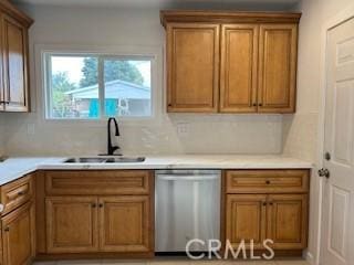 kitchen featuring stainless steel dishwasher, sink, and tasteful backsplash