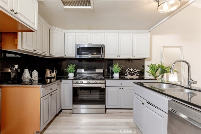 kitchen with white cabinets, appliances with stainless steel finishes, and sink