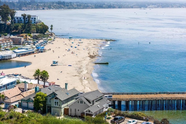 bird's eye view with a view of the beach and a water view