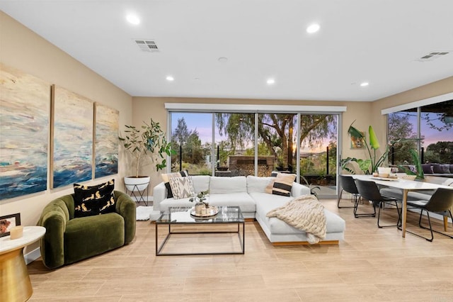 living room featuring light hardwood / wood-style flooring