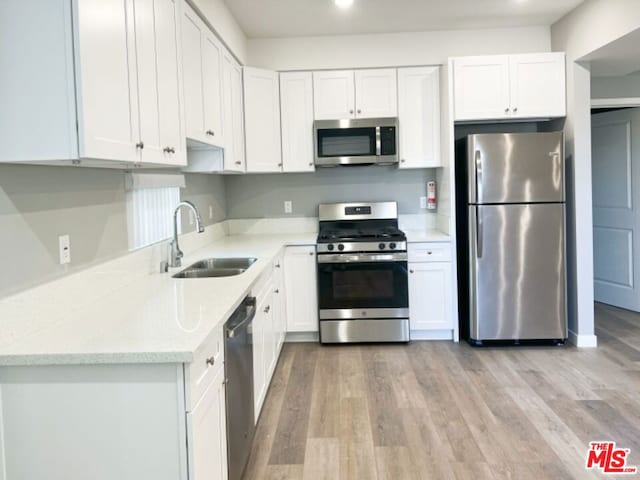 kitchen featuring sink, stainless steel appliances, and white cabinetry