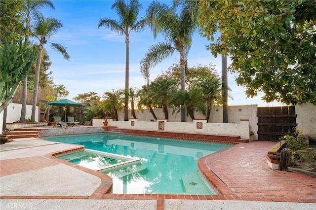 view of swimming pool with an in ground hot tub and a patio area