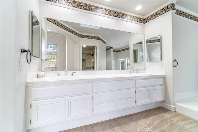 bathroom with vanity and walk in shower