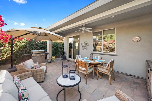 view of patio featuring a grill and outdoor lounge area