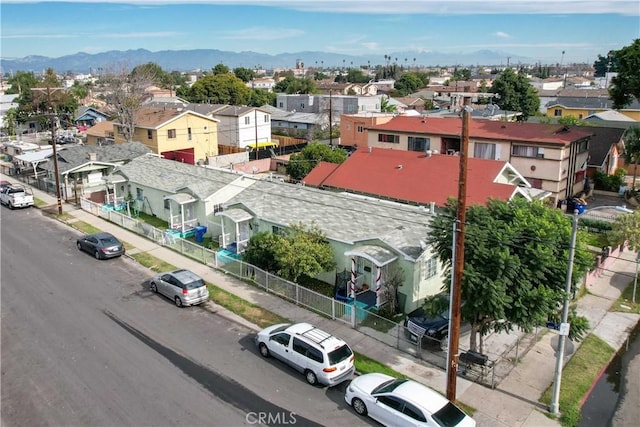 drone / aerial view featuring a mountain view