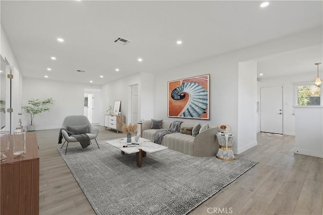 living room with light wood-type flooring