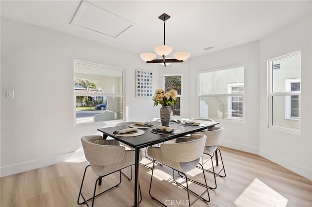 dining area featuring plenty of natural light and light hardwood / wood-style floors