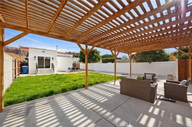 view of patio / terrace featuring a pergola and an outdoor living space