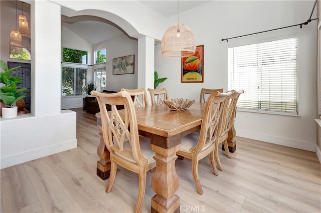 dining area with a healthy amount of sunlight and light wood-type flooring