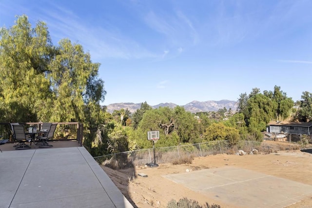 view of patio with a mountain view