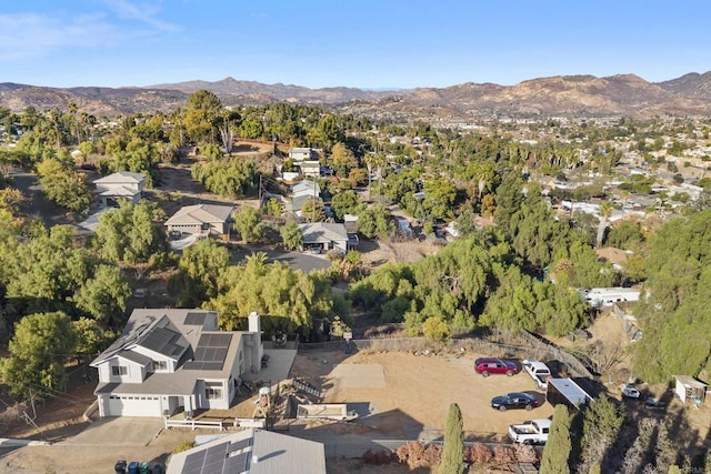 drone / aerial view featuring a mountain view