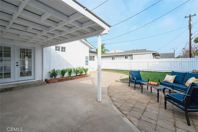 view of patio featuring an outdoor hangout area and french doors