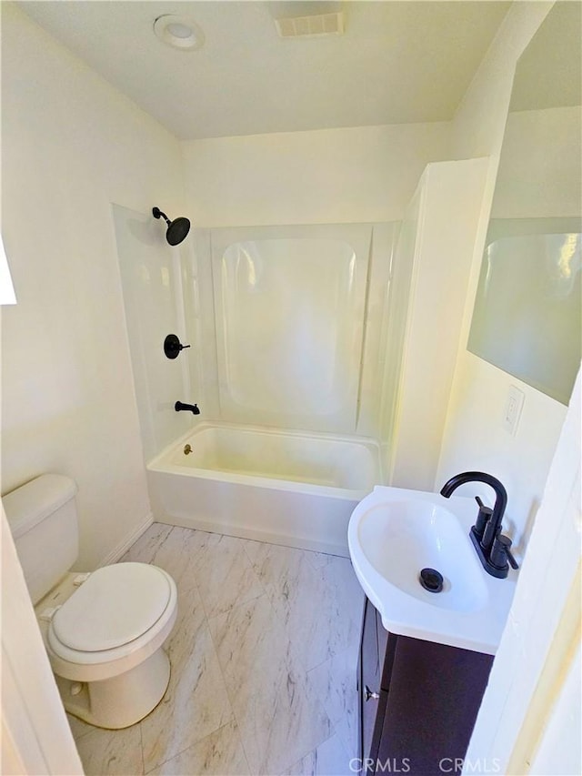 full bathroom with vanity, shower / washtub combination, and toilet