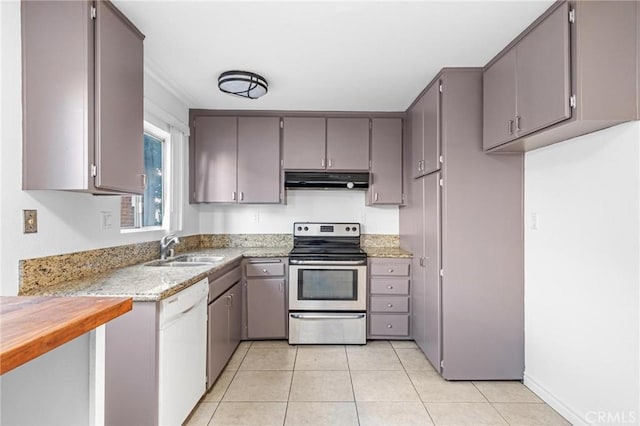 kitchen featuring gray cabinets, dishwasher, and electric stove