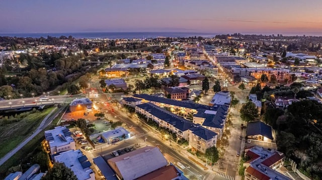 view of aerial view at dusk