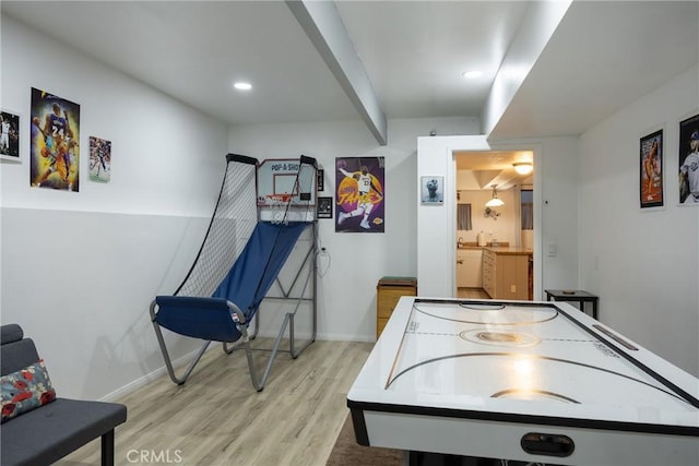 playroom featuring light hardwood / wood-style floors